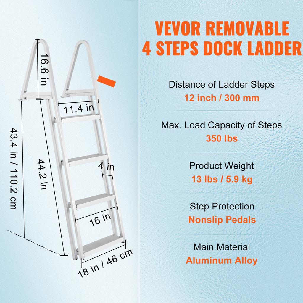 SucceBuy 3/4/5 Steps Removable Dock Ladder 350/500Lbs Load Pontoon Boat Ladder with Rubber Mat for Lake, Marine Boarding, Pool