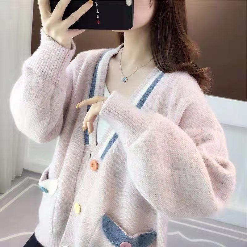 

Женский модный свитер-пальто из шенилла свободного кроя с разноцветными пуговицами Model S