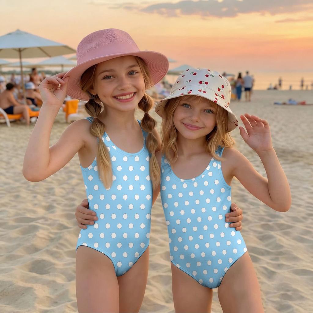 Girls One Piece Swimsuit Polka Dot Print Sleeveless Casual Swimwear for Summer Beach Pool Use Comfortable Fit
