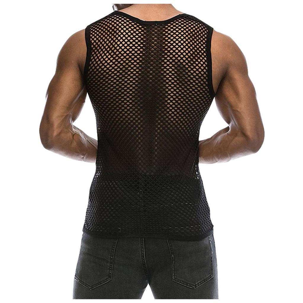 Men's Fashion Muscle Pullover Loose Hollow Eye-catching Mesh Shirt Casual Sexy Men's Vest