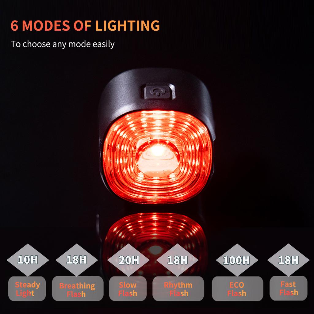 Inteligentne tylne światło roweru ELCYCO, ładowane światła rowerowe 6 trybów światła, wodoodporne światła rowerowe LED IP66, tylne światło roweru Night Rider (Normalna)…