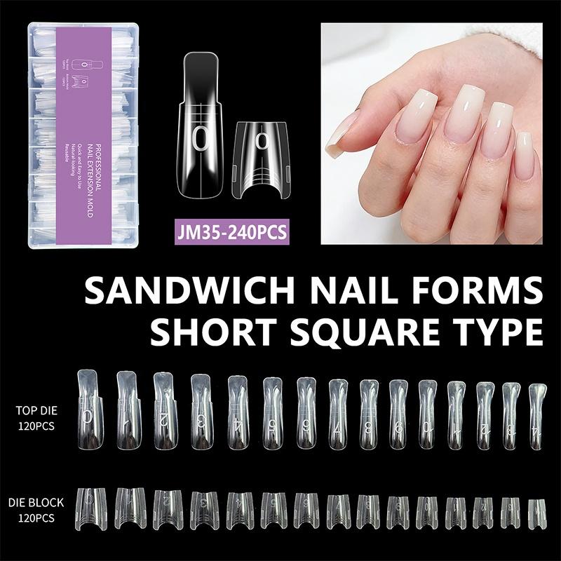 Poly Nail Gel Dual Form Extension Mold Reusable Clear Tips for Fast Builder Nail Salon DIY Professional Home Use Kit