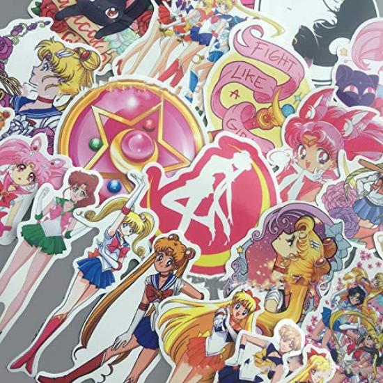 Sailor Moon Comic Wasserdichtes Aufkleber-Set für Handy und Laptops 75-teiliges Set Koffer, Fahrräder, Helme, Computer, Telefone,