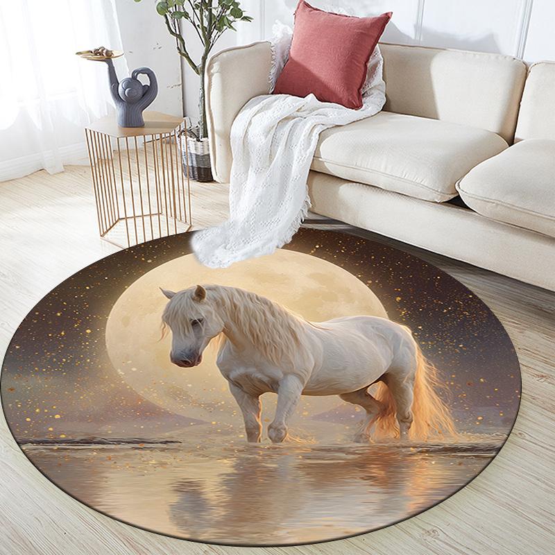 Magical Horse Round Area Rug,Carpet Rug for Living Room Bedroom Sofa Playroom Decor,Non-slip Floor Mat