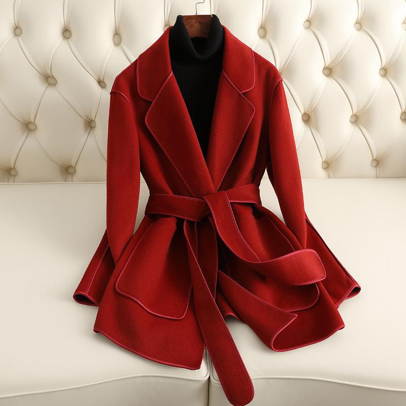 Autumn and Winter New Double-sided Cashmere Coat Women's Short Short 100% Wool Coat Women's High-end Coat