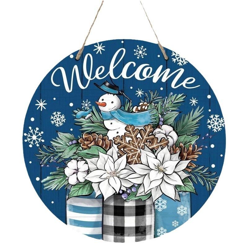 Christmas Decoration Wooden Door Plate Cross-border Amazon Hot New Round Brand Crafts Decoration Listing
