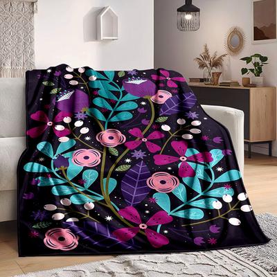 1pc Floral Fantasy Print Blanket Lightweight Flannel Throw Blanket For Sofa, Bed, Living Room, Office, Outdoor Travel, Camping