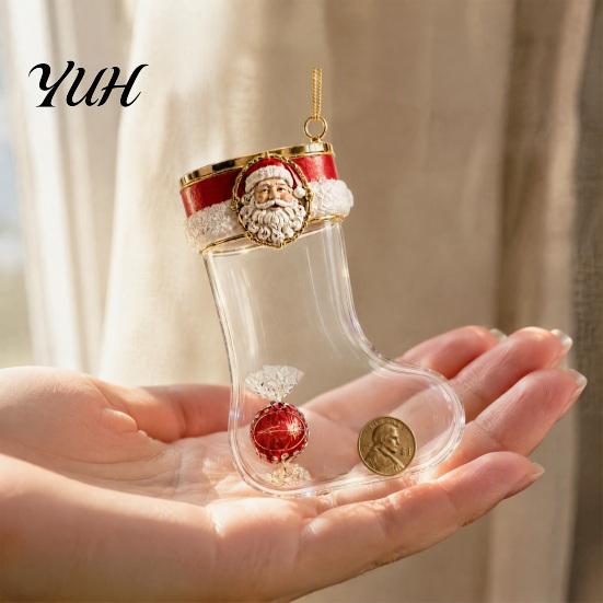 Transparent Candy Coin Filled Socks Fillable Christmas Stocking Acrylic Ornament, Tree Indoor Holiday Scene Hanging Props Decor, Santa Snowman