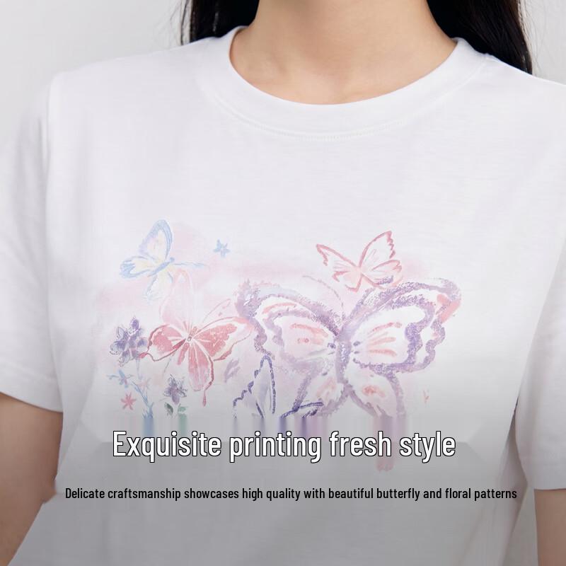 Qiusyiren Women's Cooling Feel Butterfly Print T-Shirt