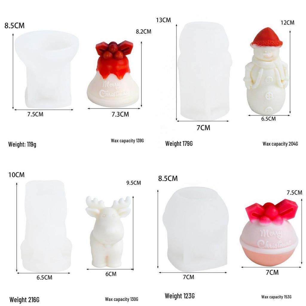DIY Christmas Candle Silicone Mold: Snowman, Reindeer, Bell, Fruit, Handmade Soap, Aromatherapy Candle Ornament.