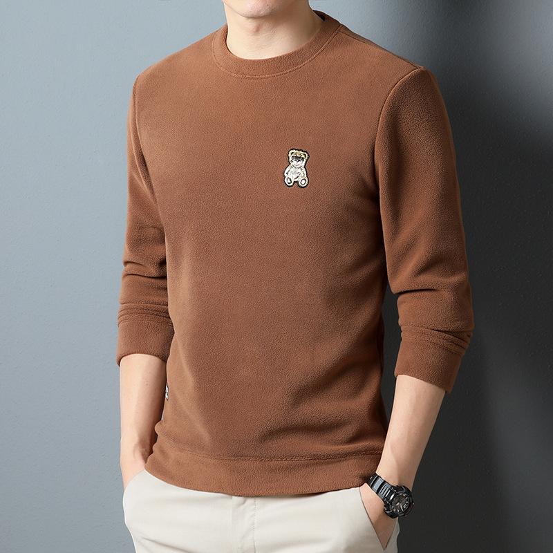 Polar Fleece Sweatshirt for Men In Winter New Style Round Neck Fashion Men's T-shirt Polar Fleece Thickened Bottoming Shirt