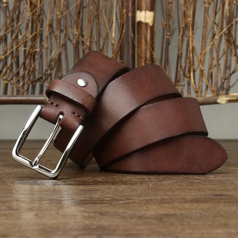 3.8CM Pure Cowhide High Quality Genuine Leather Belts for Men Brand Strap Male Pin Buckle Jeans Cowboy Cintos Luxury Designer