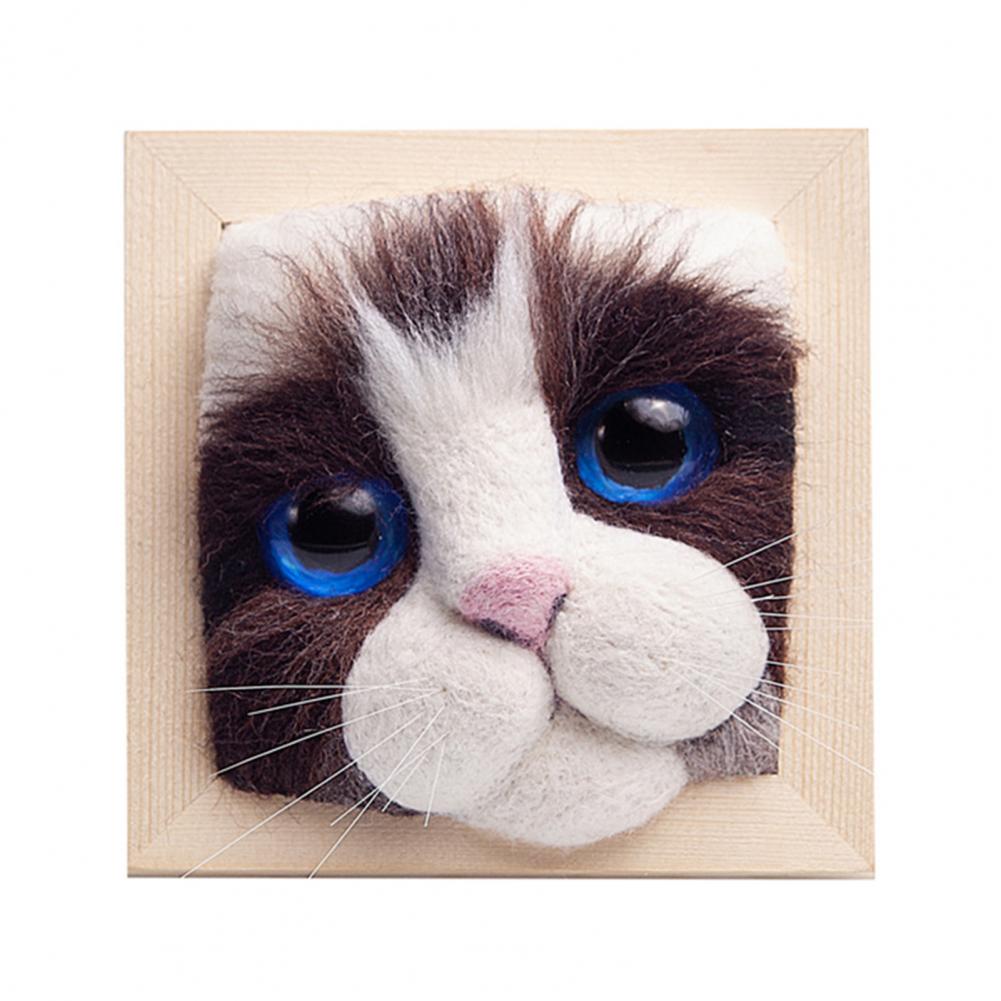 11 cm Holz-Fotorahmen-Ornamente mit formgebender Basis, DIY-Wollfilz, schönes Katzenkopf-Puppen-Strickset, selbstgemachte Heimdekor-Vorräte