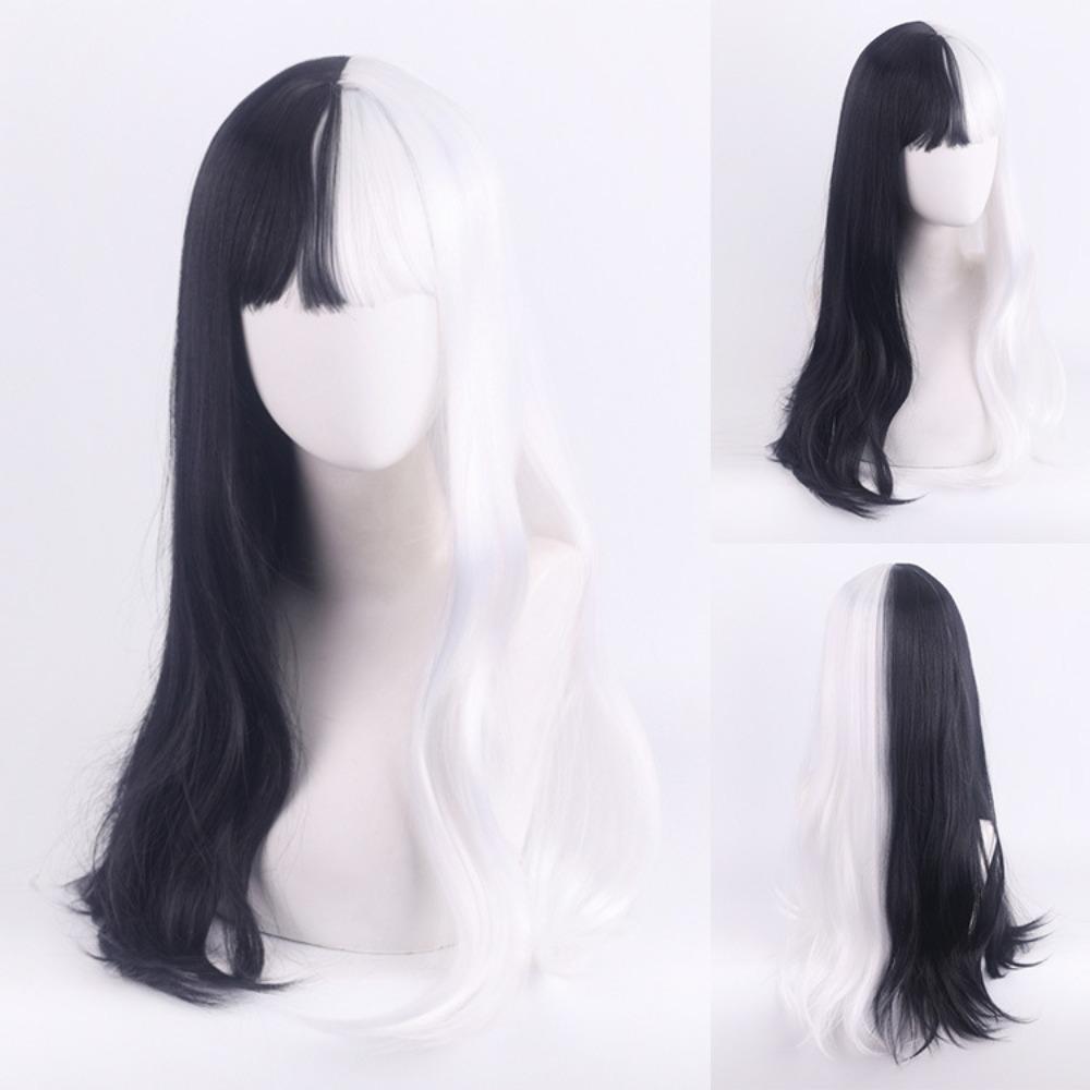 Cosplay Halloween Feest Pruiken CRUELLA Deville De Vil Zwart Wit Met Pony Kort Bob Kapsel voor Vrouwen Hittebestendige Synthetische Pruik black