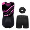 Mädchen Glitzernde Strasssteine Farbblock Gymnastik-Leotard Rundhalsausschnitt Ärmellos Tanz Eiskunstlauf Outfit