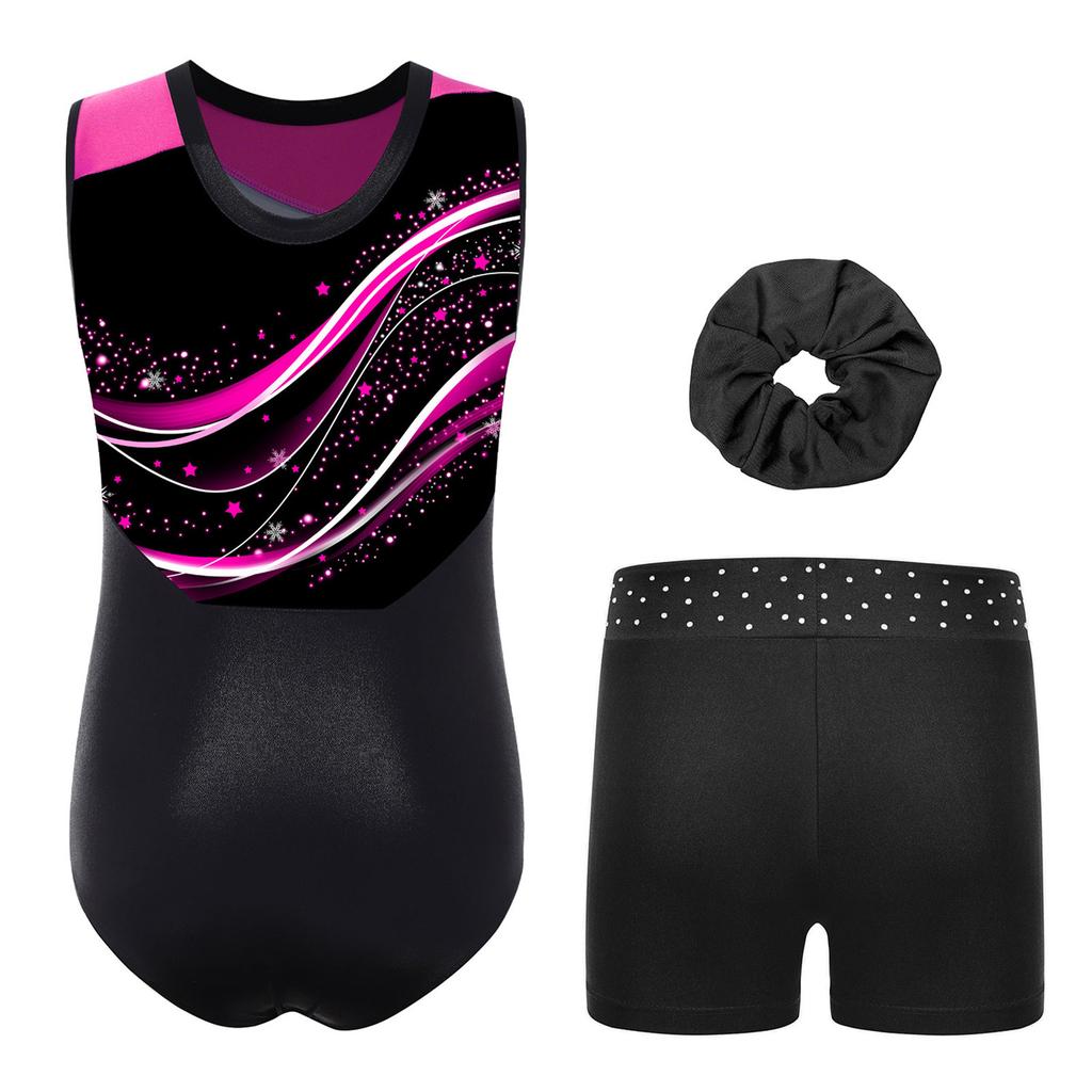 Mädchen Glitzernde Strasssteine Farbblock Gymnastik-Leotard Rundhalsausschnitt Ärmellos Tanz Eiskunstlauf Outfit