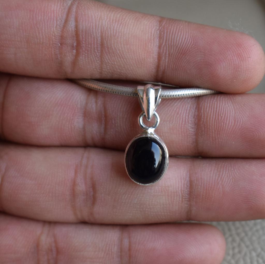 Black Onyx Sterling Silver Dainty Pendant, December Birthstone