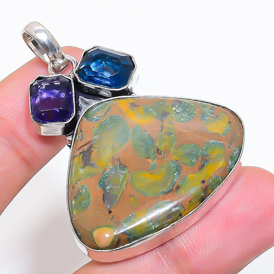 

Natural Fruit Jasper, Topaz 925 Sterling Silver Jewelry Pendant 1.97 AP-14086