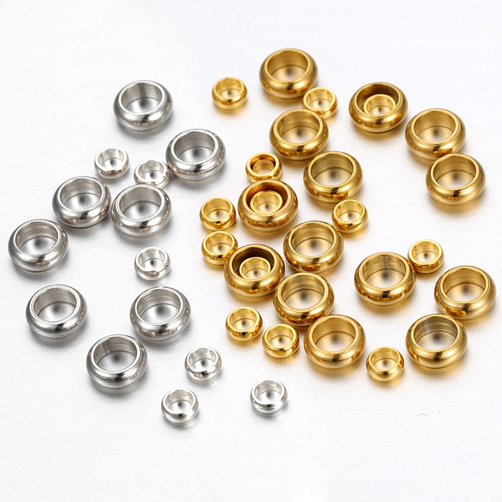 50 stuks Goudkleurig Roestvrij Staal Rond Stopper Spacer Kralen Krimp Eindkralen voor DIY Ketting Sieraden Maken Benodigdheden Groothandel