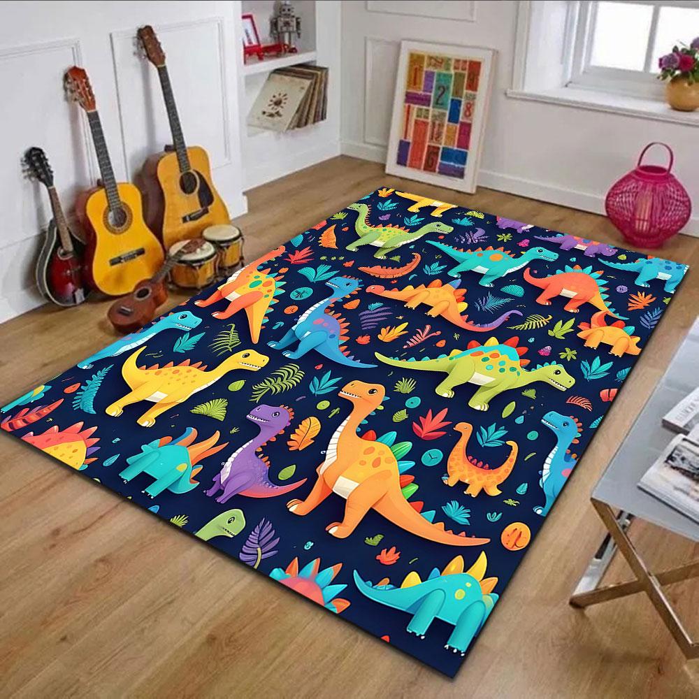 Colorful Cartoon Dinosaurs Pattern Patterned Carpet, Non Slip Mat Suitable for Living Room and Bedroom Sofas