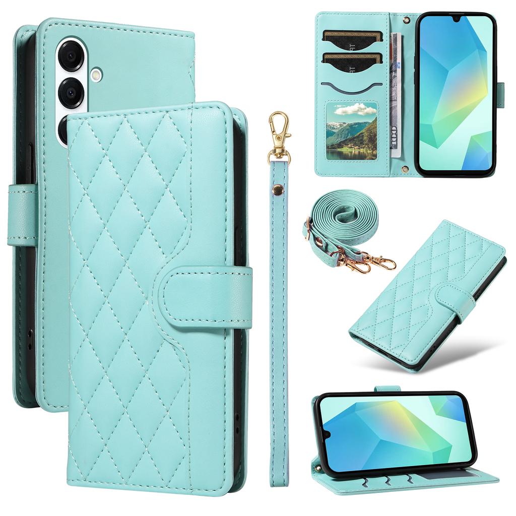 For Samsung Galaxy A16 5G/Galaxy A16 4G/Galaxy A17 5G/Galaxy A26 5G Wallet Case Rhombus Leather Phone Cover with Strap