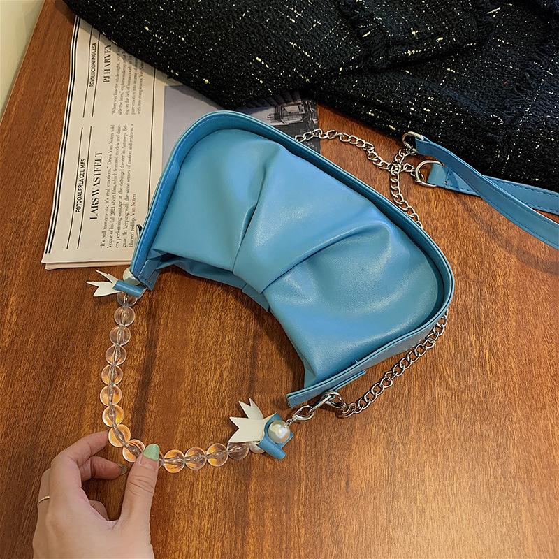 Casual Chain White Bag Women's 2025 Autumn New Trendy Casual Underarm Bag Pleated Cloud Messenger Bag