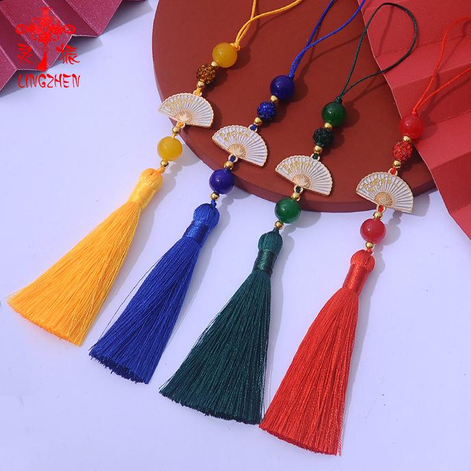 Ancient Style White Tassel Fan Pendant for Hanfu/Qipao Lapel or Phone