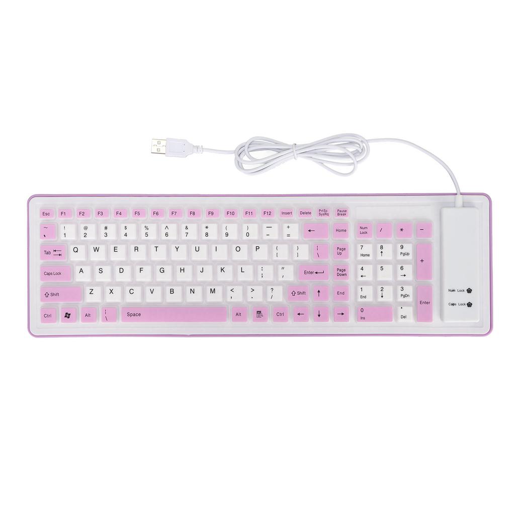 Foldable Silicone Keyboard 103 Keys USB Wired Silicon Foldable Waterproof Mute Fadeless Foldable Keyboard for PC Laptop