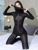 High Collar Hooded Patchwork Nylon Catsuit Shiny Bodystocking Close Open Crotch Bodysuit Tights Sexy Leotard Conjoined Jumpsuit