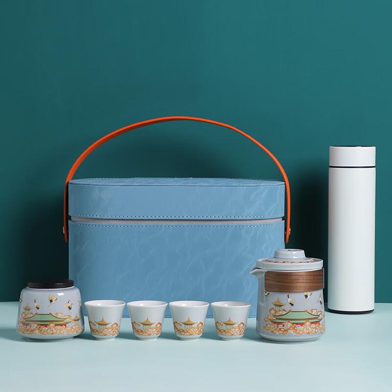 Ailan Huijia Business Souvenir Ceramic Tea Set Crane with Insulated Cup