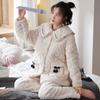 Coral Velvet Quilted Pajamas Women's Winter Three Layer Thick and Fleece Home Wear Women's Winter Flannel Thermal Set