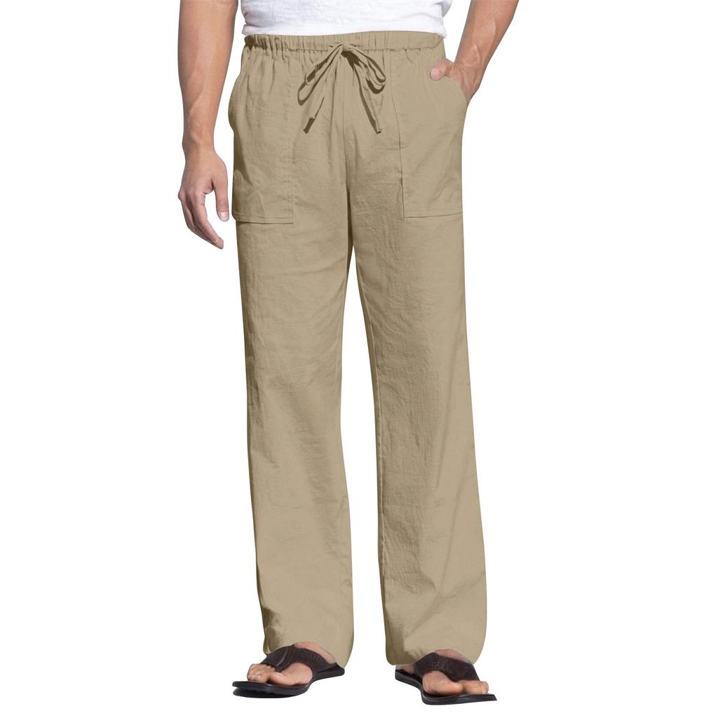 Men's Cotton And Linen Summer Casual Drawstring Pocket Trousers