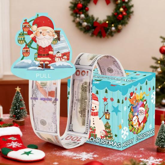 Christmas Money Box Pull-out Cash Gift Box DIY Holiday Money Gift Box with Transparent Bags Christmas Money Holder Pull Box for Kids Adults