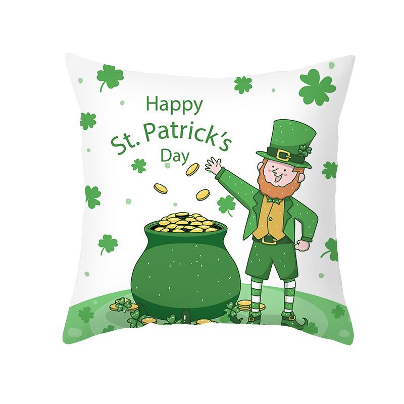 St. Patrick's Day Pillow Cover Green Cartoon Letters Four-leaf Clover Sofa Cushion Cover National Day Cushion
