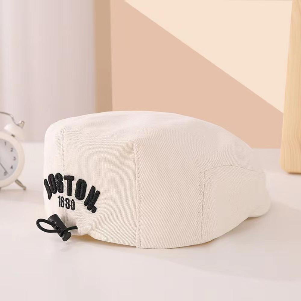 Embroidered Letter Kids Peaked Cap Drawstring Newsboy Cap Adjustable Baby Beret Hat Autumn