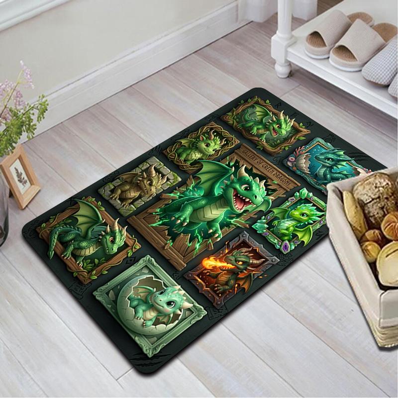 Green Dragon Gallery Pattern Rug Floor Mat for Living Room or Bedroom Soft and Comfortable Carpet a Gift for Birthday and Holiday.