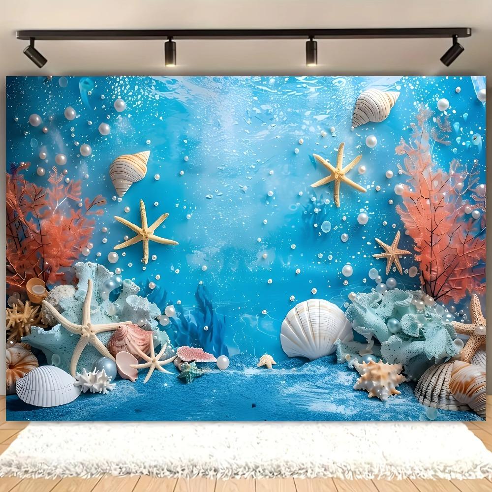 Beautiful Ocean Themed Background, Underwater Sailing Pearl Sea Star, Family Gathering Party Decoration Photo Background.