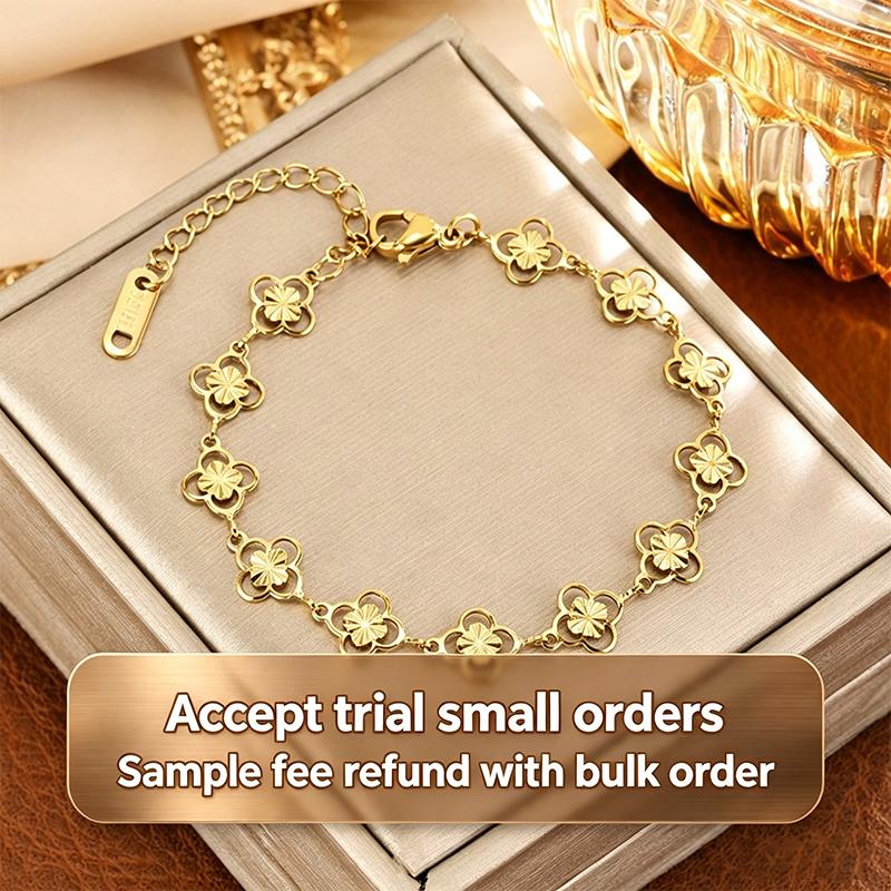 INS Style Trendy Flower Gold Tone Stainless Steel Unisex Party Bracelet Niche New Design Versatile Hand Jewelry