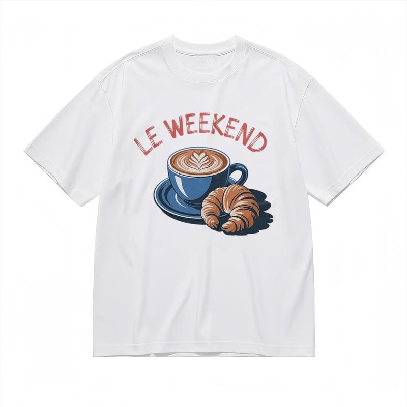 

Men s Soft All-Season Comfy Classic T-Shirt French Phrase Le Weekend Print Tee 4XL