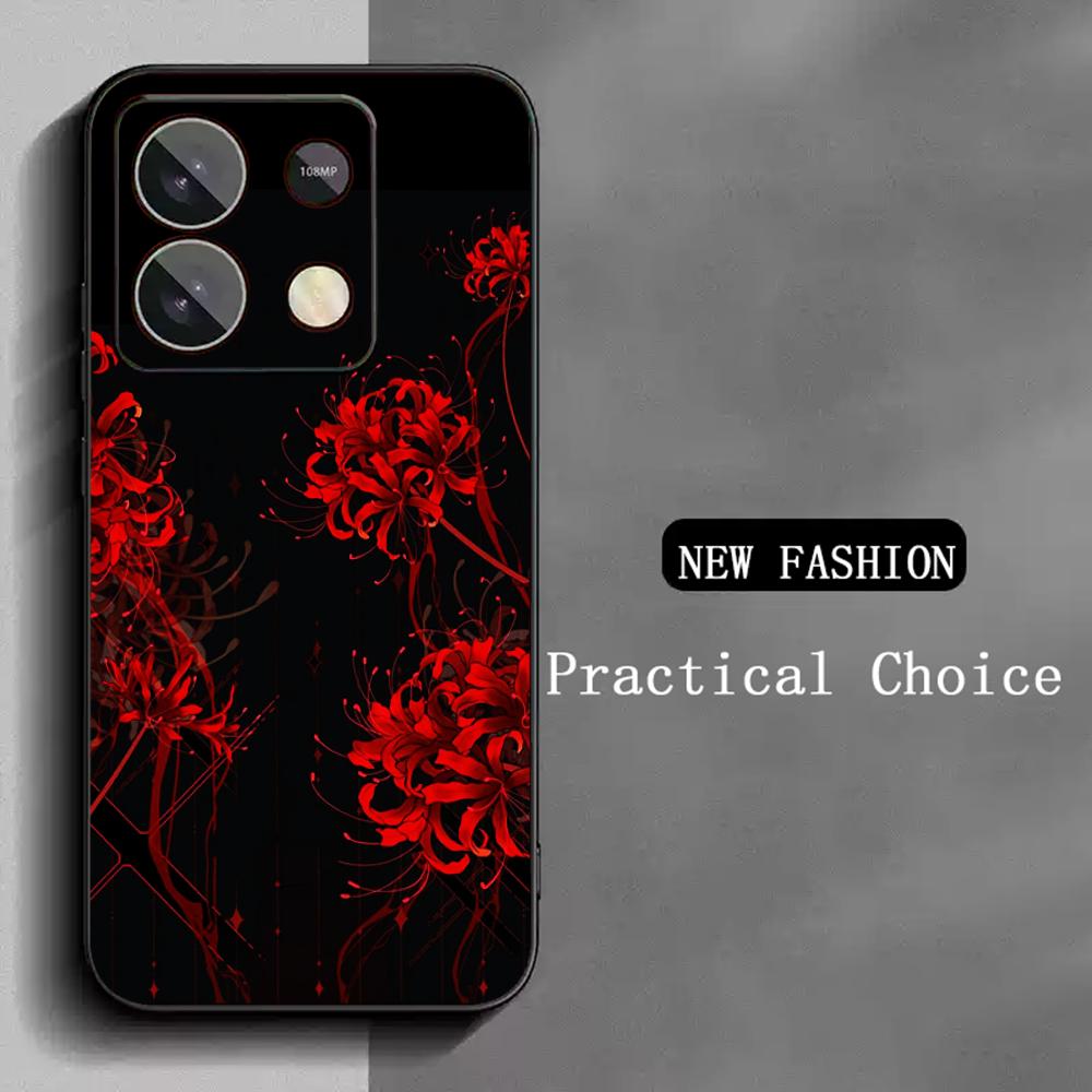 Japan Art Red Spider Lily Pattern Phone Case For Redmi Note 14 13 12 11 Pro Plus S 5G 14C A3 Soft Black Phone Cover