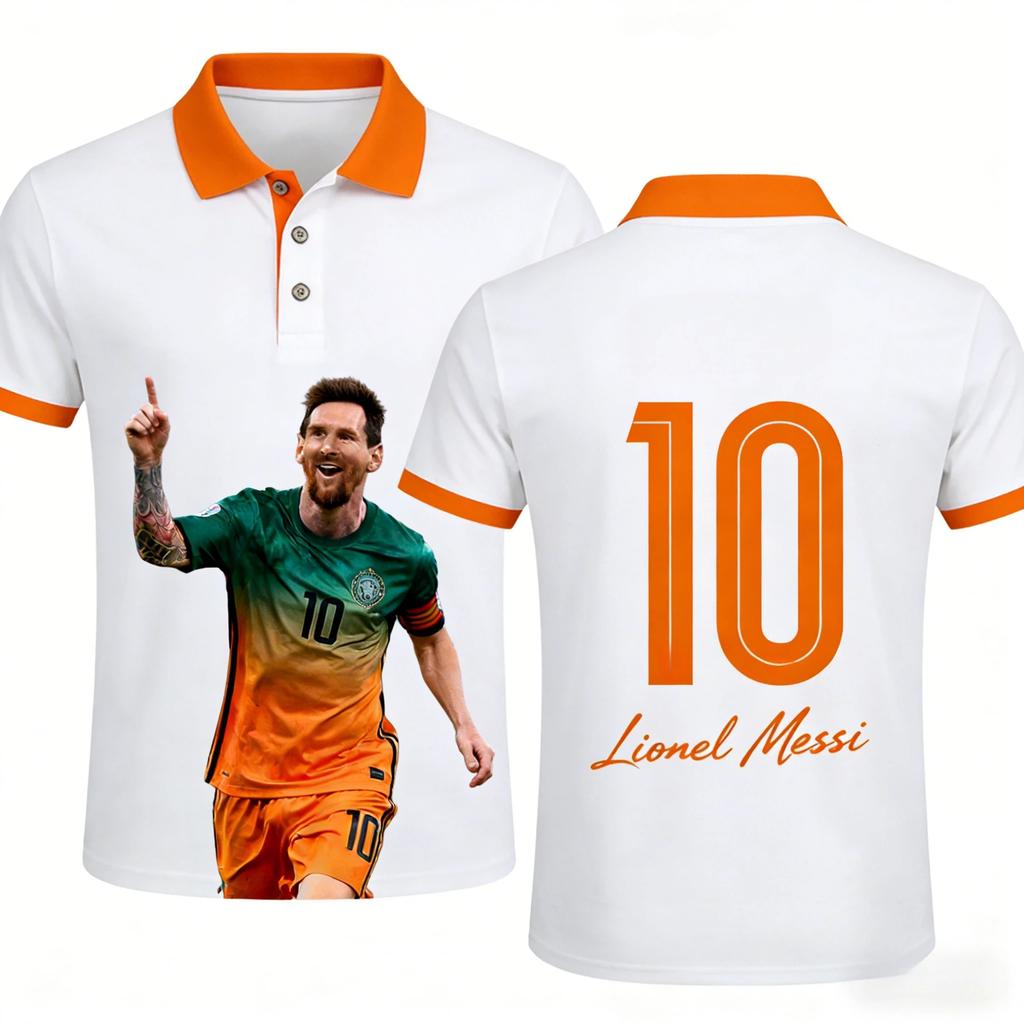 2026 Model Men's Polo Shirt, Fashionable and Trendy, Street Style, Messi 3D Print, Suitable for All Seasons.