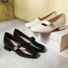 Square Head Shallow Mouth Single Shoes Women's Soft Leather Metal Buckle Internal High Thick Heel Medium Heel Women's Shoes