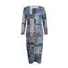 Women's Fashionable Casual Long-Sleeved Round Neck Retro Geometric Print Elegant Dress