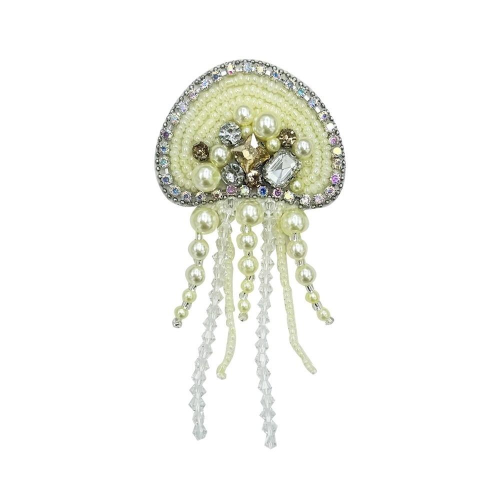 DIY Jellyfish Beads Patches Rhinestone Brooch Badge Sea Animal Appliques For Clothing Bags Shoes