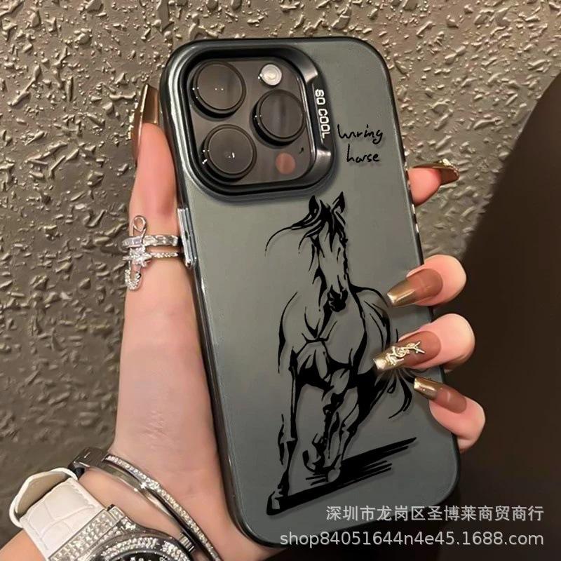 Black Horse for Apple 15 Colored Silver iPhone14Pro Creative 11promax Matte 16 Protective Case 17