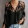 Lace Mesh Shirt Women Embroidery Patchwork Casual Long Sleeve Tops Summer Sexy Chiffon Blouse  Loose Tops Shirts Female Blusas