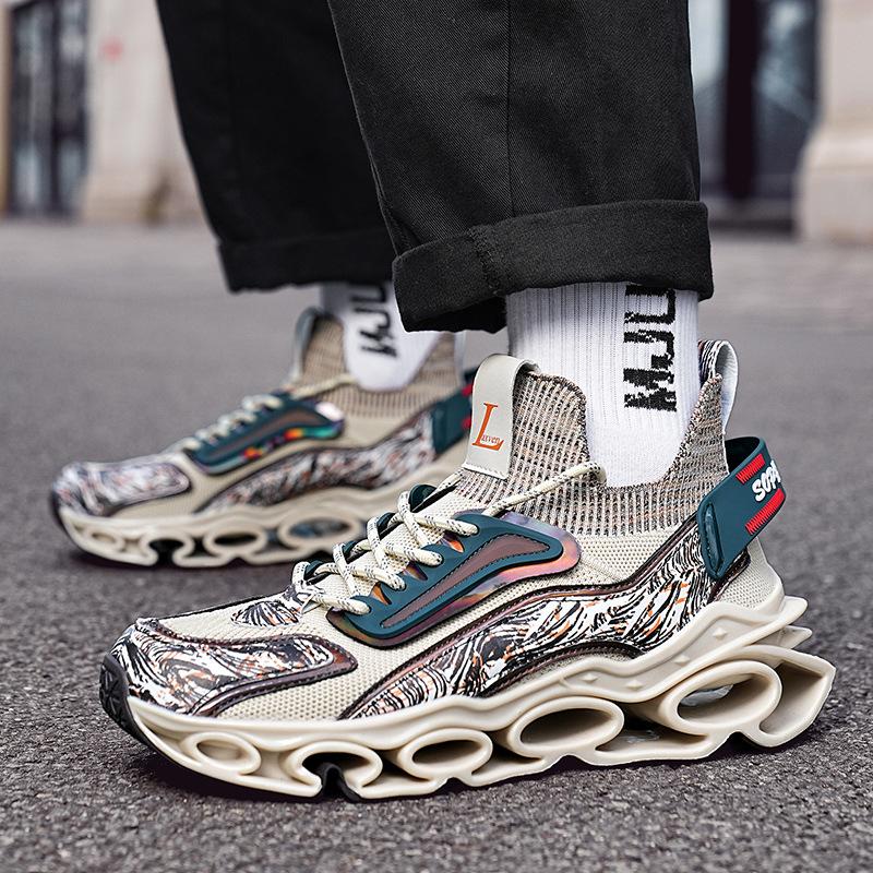 Autumn new Guochao sports shoes printed outsole ultra-light heightening platform men's shoes large size men's shoes