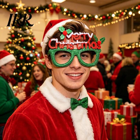 Occhiali di Natale con Montatura Flessibile, Montature Scintillanti per Feste, Cappello di Babbo Natale, Costume Albero, Pupazzo di Neve, Orso, Occhiali Divertenti per Bomboniere