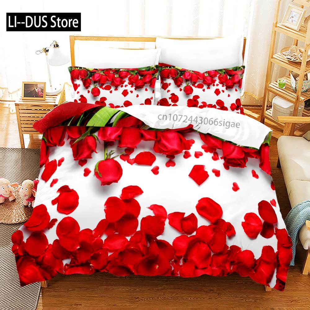 Roses Bedding Set Duvet Cover for Girls Women Couple Lover Romantic Comforter Cover Valentine's Day Bedroom Decor Quilt Cover