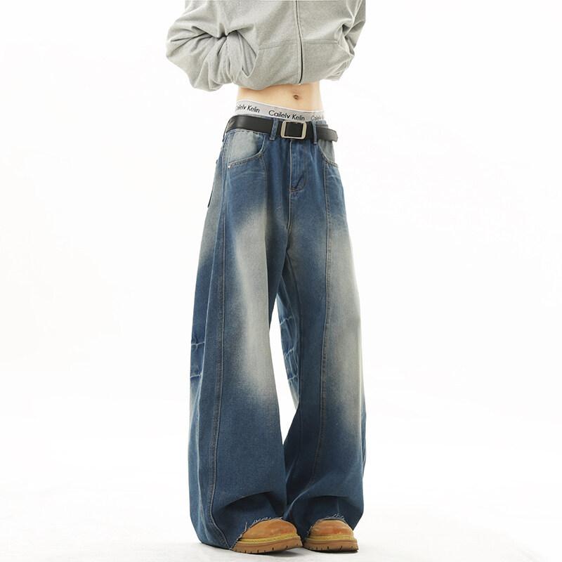 American Retro Wide-leg Loose Scimitar Pants Men's and Women's High-end Niche Jeans Washed Ruffian Handsome Fried Street Long Pants